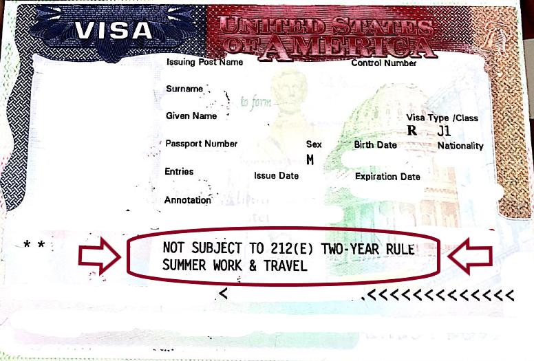Sample J-1 Visa page